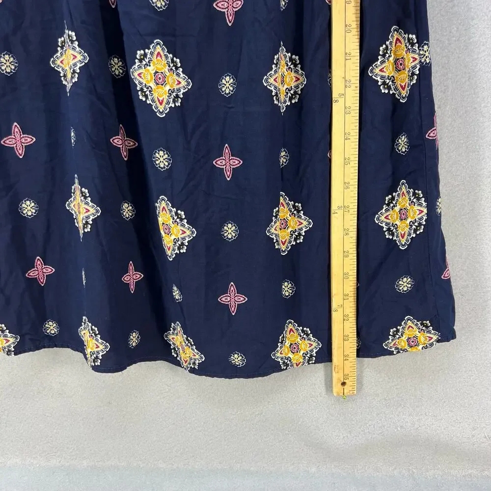 Entro Midi Sun Dress Women's Size Large Navy Boho Lined Adjustable Straps Hippie - Picture 4 of 15